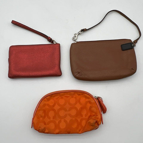 Coach Wristlet Cosmetic Bag Lot of 3 Metallic Pebbled Leather Signature Canvas