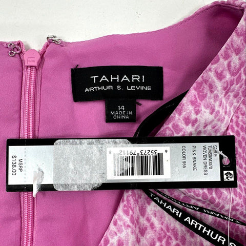 Tahari Arthur S. Levine Women's Pink Snake Tiered Ruffle Wrap Dress Sz 14 NWT