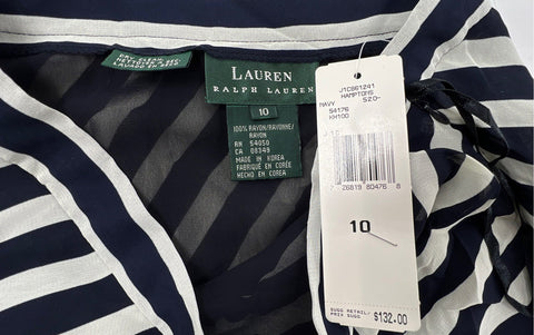 Lauren Ralph Lauren Women's Navy White Striped Chevron Maxi Skirt Sz 10 NWT