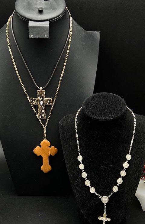 Religious Costume Jewelry Lot 45pc Crosses Rosaries Medals Vintage to Modern
