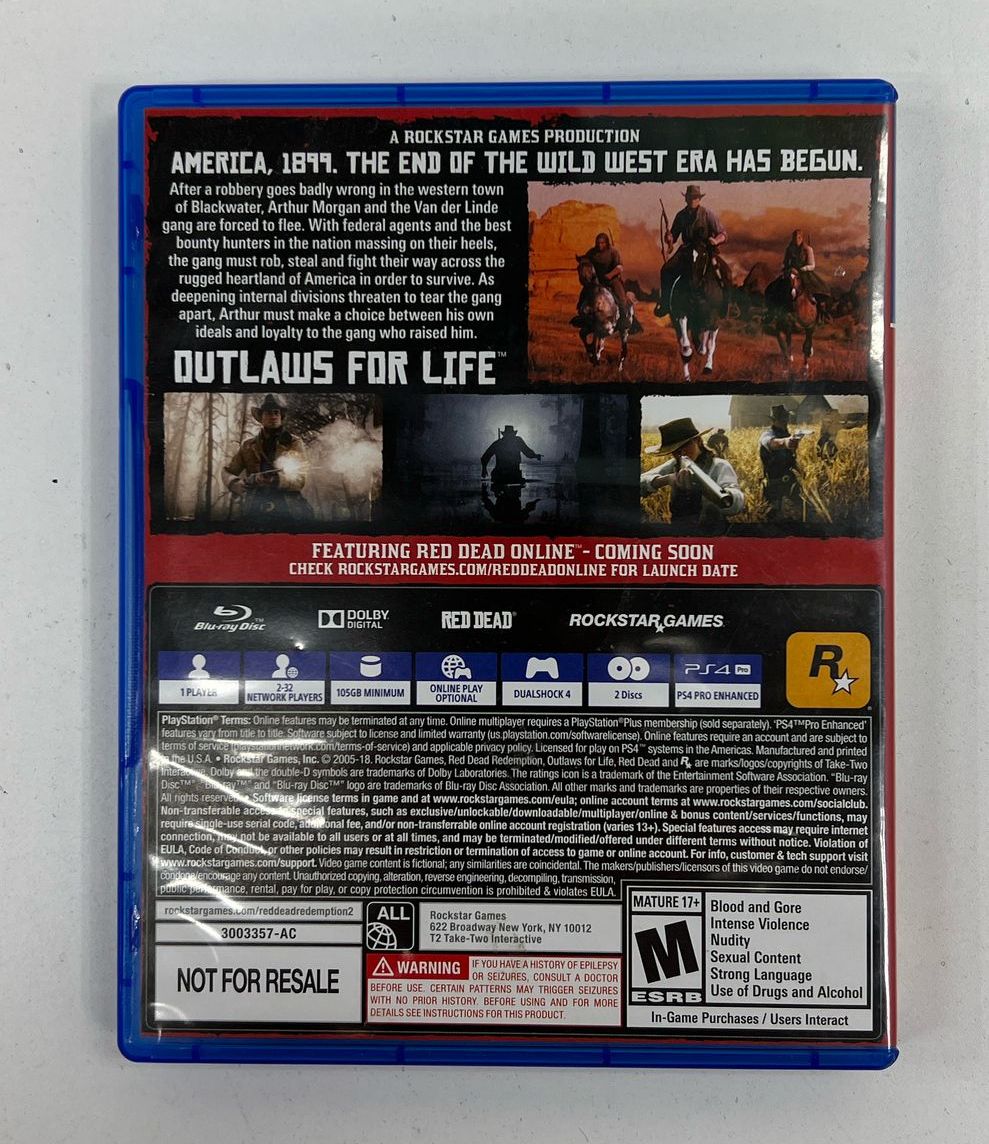 Sony Playstation 4 PS4 Red Dead Redemption 2 in Case 2 Discs UNTESTED