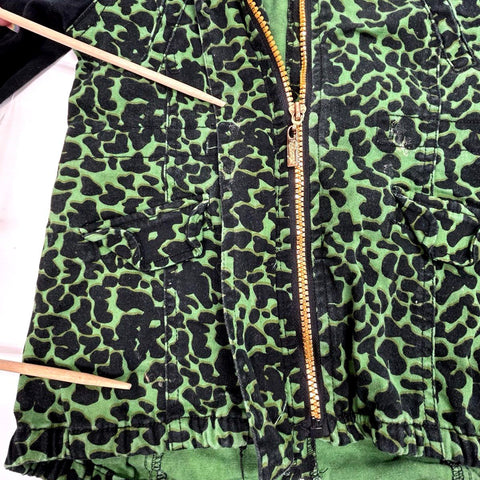 Vintage Coogi Kids Leopard Print Canvas Utility Jacket Green Black Sz 6x