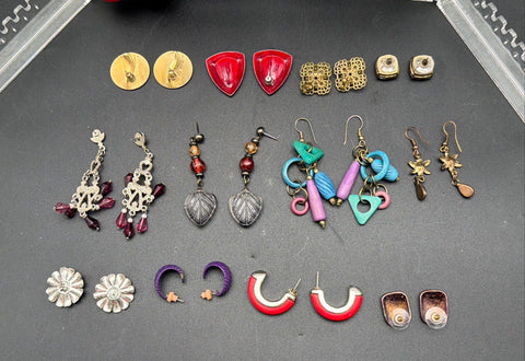 Vintage to Modern Costume Jewelry Earrings Lot 1.5 Lbs Dangles Studs with Stand