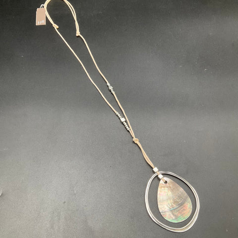 J. Jill Abalone Shell Teardrop Pendant Cord Necklace Silver Tone Boho NWT