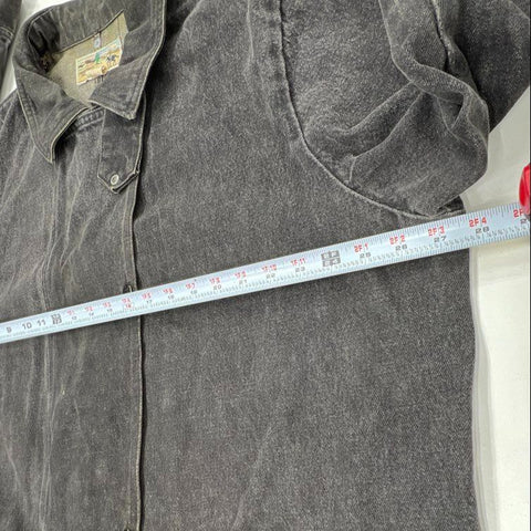 Vintage 90s Saddlesmith Outfitters Black Denim Snap Duster Coat Sz XL