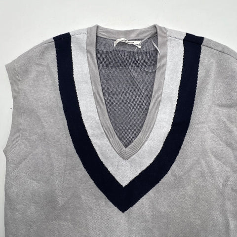 Anthropologie NWT Gray V-Neck Sweater Vest Ruffle Hem Dress Women's S