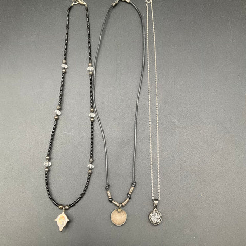 Sterling Silver 925 Boho Necklace Lot of 3 Mother of Pearl Moonstone Pendants