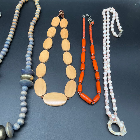Vintage Ethnic Tribal Beaded Jewelry Lot 8 Necklaces Wood Bone Turquoise Style