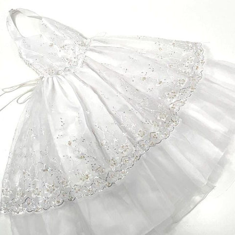 Vintage Y2K Girls White Halter Tiered Sequin Flower Girl Formal Dress USA Sz 7