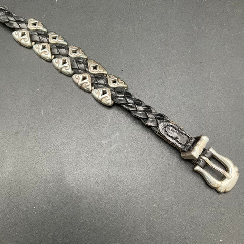 Vintage 1994 Brighton Black Braided Leather Heart Scroll Bracelet Buckle 9"