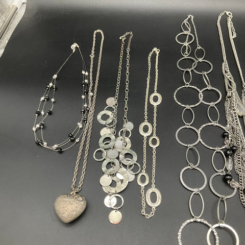 Statement Fashion Necklace Lot of 10 Beaded Silver Gold Tone Heart Pendant