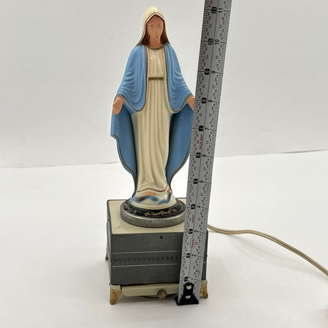 Vintage Virgin Mary Figurine Lamp Music Box Jewelry Case Tested Works