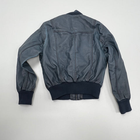 NWT XOXO Blue Gray Faux Leather Moto Cropped Bomber Jacket Juniors L