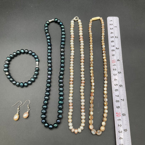 Cultured Pearl & Mother of Pearl Jewelry Lot of 6 Necklaces Bracelet Earrings