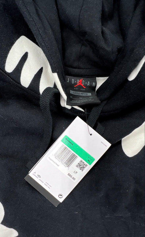 Nike Jordan Women's Flight Fleece Printed Hoodie Black Abstract Loose Sz XL NWT