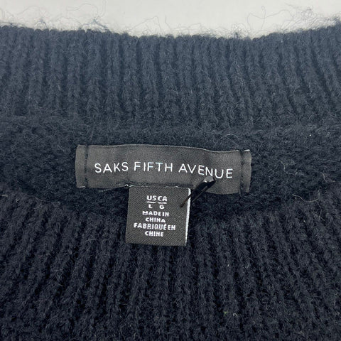 Saks Fifth Avenue Women's Sweater Dress Black Belted Puff Sleeve Button Sz L