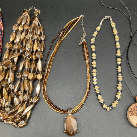 Boho Beaded and Cord Pendant Fashion Jewelry Lot of 11 Eclectic Necklaces