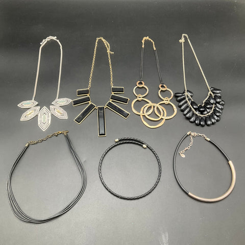 Modernist Statement Necklace Lot of 7 Baer SF Black Gold Silver Tone Chokers