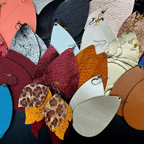 Faux Leather Teardrop Earrings Bulk Jewelry Lot 60 Pairs Mixed Colors Patterns