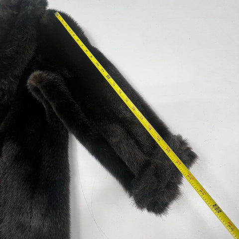 Vintage Dark Brown Faux Fur Coat Jacket Shawl Collar Mid-Century Style