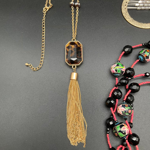 Boho Statement Jewelry Lot 7 Necklaces Chokers Tassels Beaded Gold Silver Tone