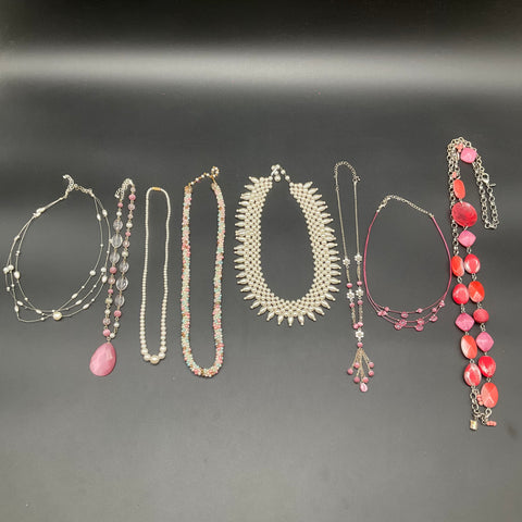 Vintage Style Costume Jewelry Lot of 8 Necklaces Faux Pearl Beaded Pink Red