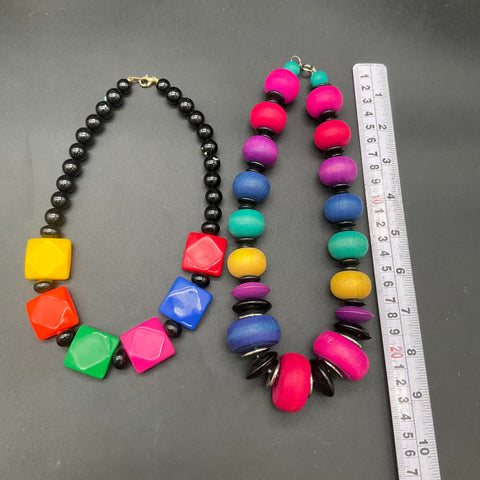 Vintage Kidcore Costume Jewelry Lot 5 Chunky Beaded Enamel Chain Necklaces