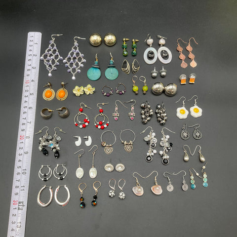 Vintage & Modern Costume Jewelry Earrings Lot of 35+ Pairs Hoops Dangles Studs