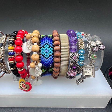 Vintage & Modern Costume Jewelry Lot of 26 Bangles Cuff Beaded Charm Bracelets