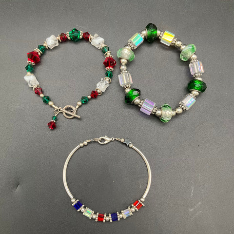 Crystal Art Glass Beaded Bracelet Lot of 9 Mixed Multi-Color Fashion Jewelry