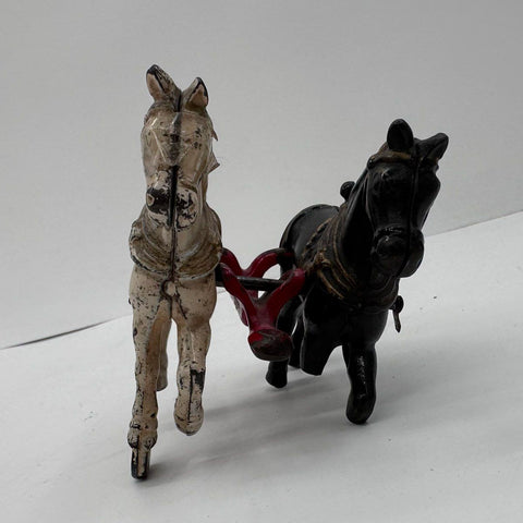 Vintage Arcade Toy Cast Iron Contractors Dump Wagon with Horse Team Green