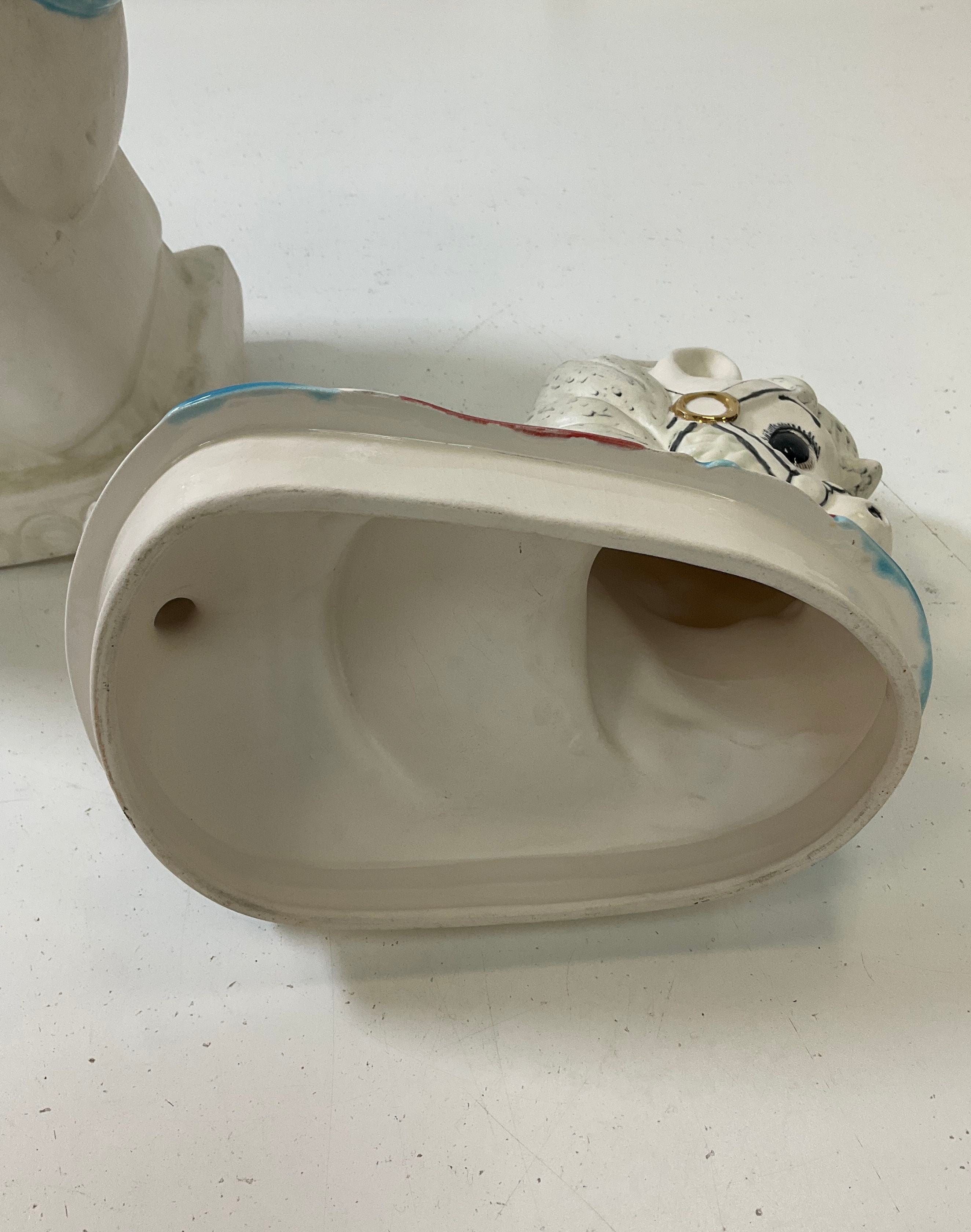 Vintage Alberta's Bisque Rocking Horse Cookie Jar White Red Blue Hand Painted