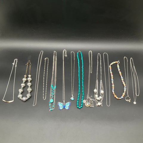 Mixed Fashion Jewelry Lot of 14 Silver Tone Beaded & Enamel Pendants