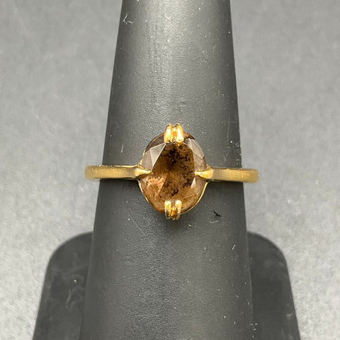 Vintage Avon 18K HGE Brown Faceted Faux Smoky Quartz Solitaire Ring Size 7