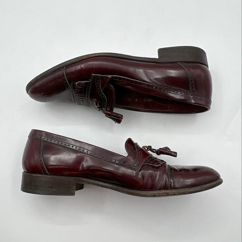 Mario Bruni Burgundy Leather Kiltie Tassel Wingtip Brogue Loafers Men's Size 8M