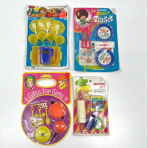 Vintage Toy Kitchen & Tea Set Lot 4 Pieces 1970s Sealed NIP Gordy Bright Star