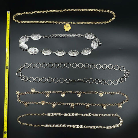 Vintage to Modern Costume Chain Belt Lot of 5 Concho Pearl Charm Mix 1.5 lbs