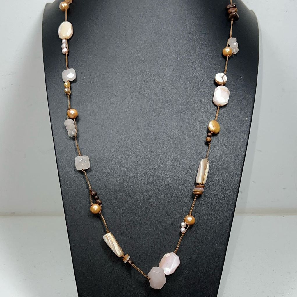 Silpada Quartz Stone, Abalone and Pearl Beaded Necklace