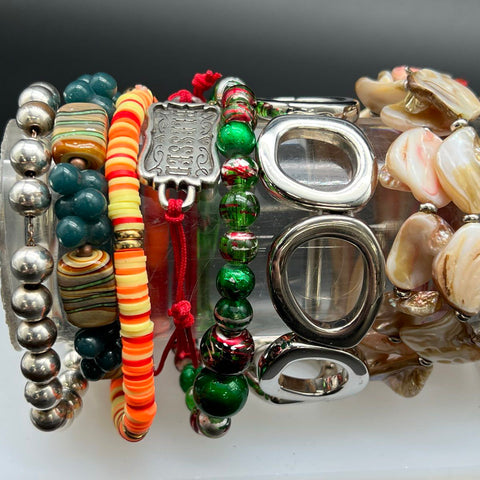 Vintage Modern Jewelry Lot of 26 Bracelets Wood Bangle Beaded Charms Bangles