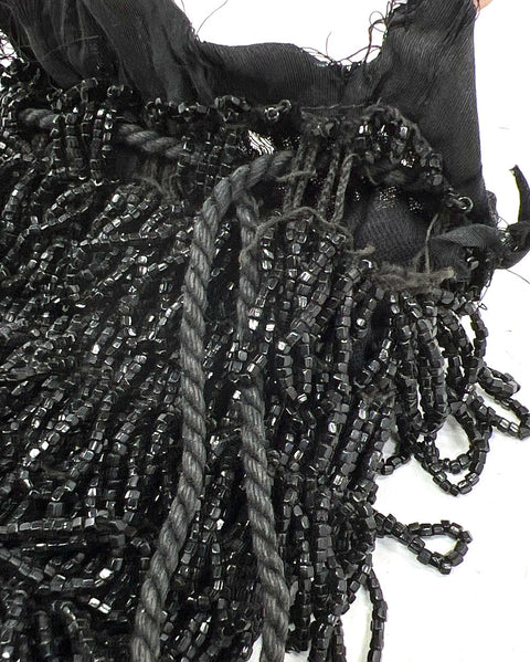 Antique Victorian Black Glass Beaded Fringe Tassel Reticule Pouch Evening Bag