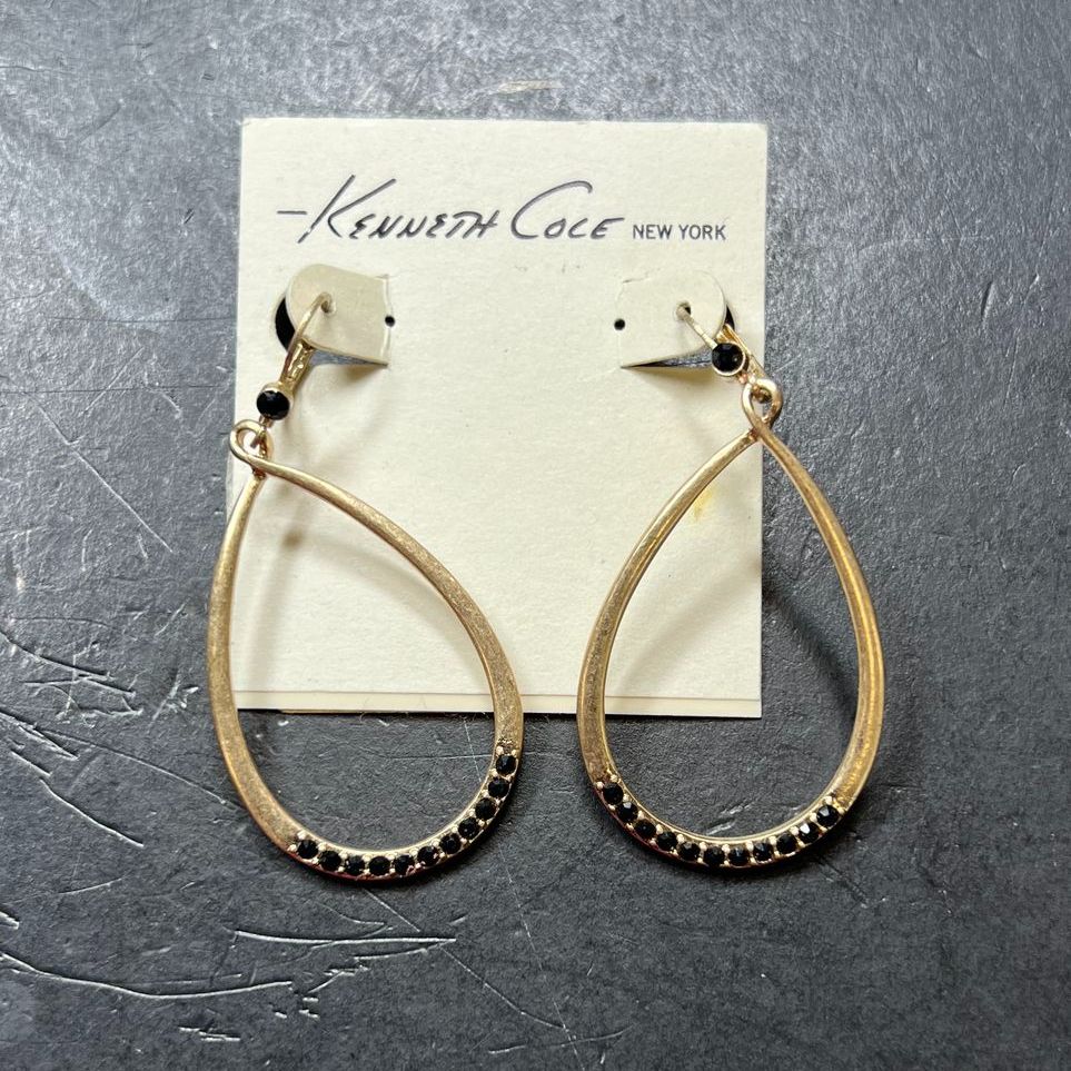 Kenneth Cole Gold Tone Black Rhinestone Earrings NWT