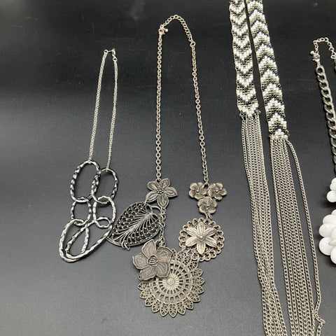 Fashion Jewelry Necklace Lot 9 Count Silver Tone Rose Gold Tone Rhinestone