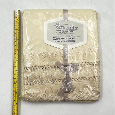 Wamsutta Supercale Plus Vintage Eyelet Lace Pillowcases 2 Standard Ivory NIB