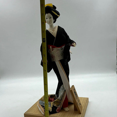 Inoue Japanese Geisha Doll Vintage Traditional Kimono Wooden Base Handcrafted