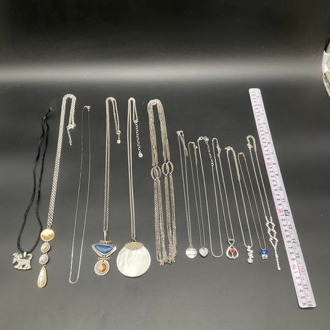 Mixed Costume Jewelry Lot 12 Necklaces Silver Gold Tone Mother of Pearl Enamel