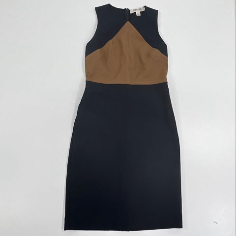 Diane Von Furstenberg Women's Black Tan Colorblock Sheath Dress Size 6