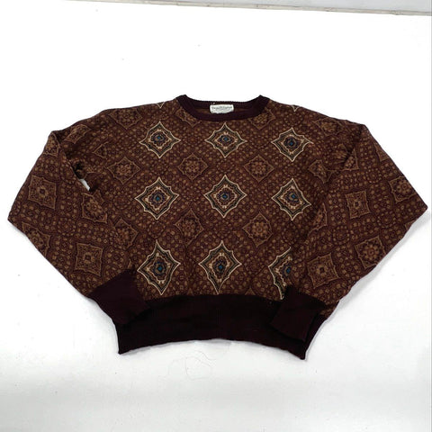 Vintage 90s Tricots St. Raphael Men's Brown Geometric Wool Sweater Sz L