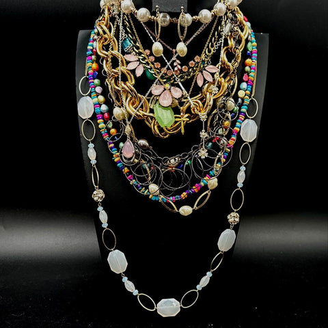 Vintage Modern Mixed Costume Jewelry Lot Gold Silver Tone Necklaces Earrings