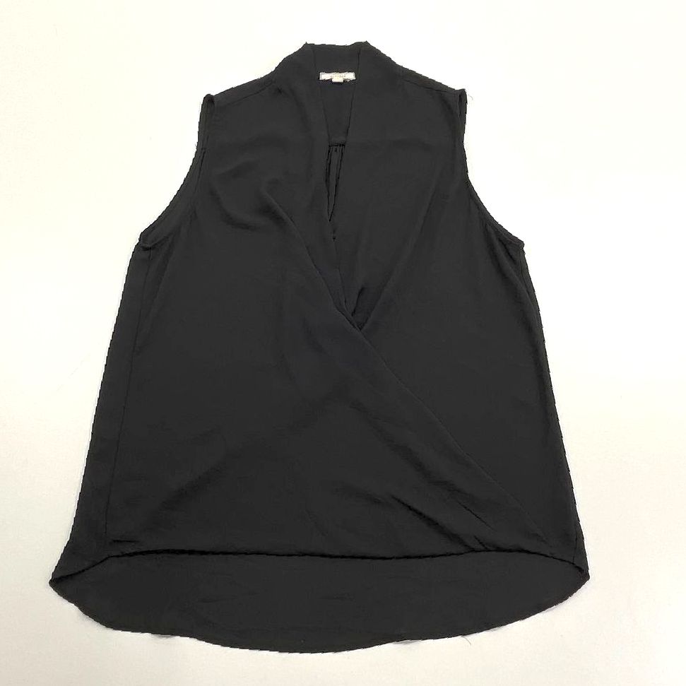 Women's Pleione Black V Neck Draped Sleeveless Sheer Casual Top - Size Medium