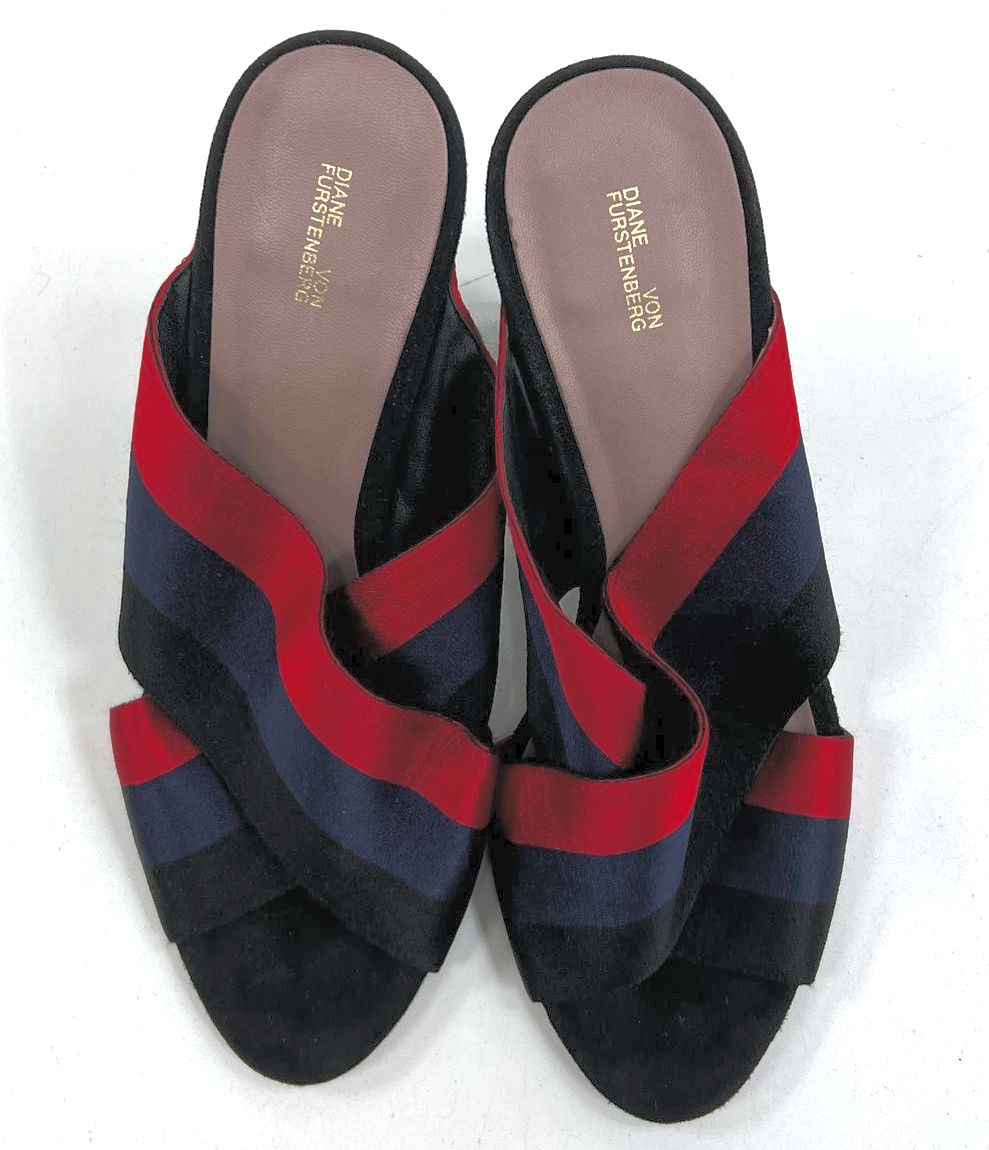 Women's Diane von Furstenberg Black Crossover Ribbon Velvet Slip-On Heel 8.5